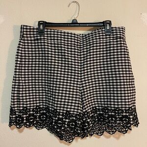 Black and White Gingham Women's Shorts with Lace Trim
